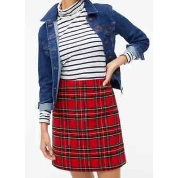 J. Crew Factory Red Wool Blend Tartan Plaid A-Line Mini Skirt Preppy | 14 NWT - Picture 16 of 16